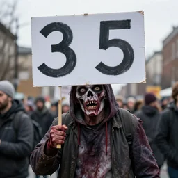 zombie protestor with sign 3 5 mm