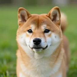 a closeup, 4 5 mm, detailed photograph of cute real shiba inu in grass land, beautiful low light, 4 5 mm, by franz lanting
