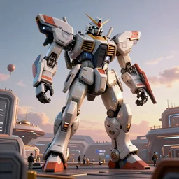 a beautiful hyperrealistic ultradetailed 3 d render of a gigantic mecha guarding a sci - fi spaceport, by alex grey : 3, mech, unreal engine, octane render, gigantic, unreal engine, octane render, 3 d, brilliantly coloured, intricate, ultra wide angle, trending on artstation, dusk, volumetric lighting, hdr, polished, micro details, ray tracing, 8 k : 2, people, sphere, balloon, blurry, blur, depth of field, dof, bokeh, obscured, macro : - 1
