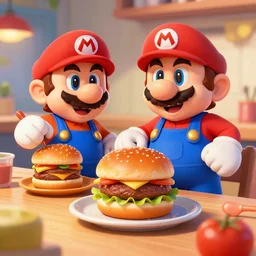 Mario Bros cooking burgers, digital art, trending on artstation, HDR