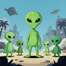awesome funny alien invasion, vector art, illustration, wide angle shot, by greg rutkowski