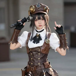 photo of a girl cosplaying a steampunk anime girl