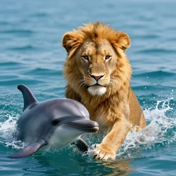 a photorealistic photograph of simba emerging from the ocean like a dolphin. bright scene. fine detail. this 4 k hd image is trending on artstation, featured on behance, well - rendered, extra crisp, features intricate detail, epic composition and the style of unreal engine.