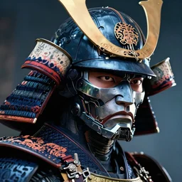 a powerful japanese samurai wearing cyber gear, detailed face, face symmetry, character concept portrait by moebius and laurie greasley, profile picture, 8 k, cinematic color grading