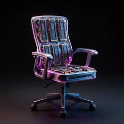 a chair made from gpus, intricate details, neon lights, black background, octane render