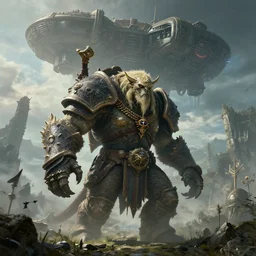 highly detailed elden ring portrait photo of a huge golurk in scenic dystopian environment. an even bigger massive mothership lifts off in the background, hyperrealistic illustration by william didier - pouget