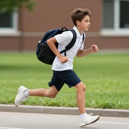 teenager running to school with backpack but it's the olympichs and he is very fast