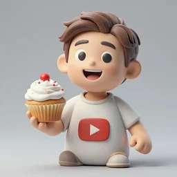 photorealistic sculpture of edp the youtube holding a cupcake,
