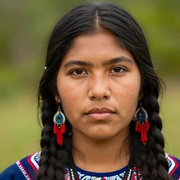 closeup photo of a young american tribal woman in the style of rosie matheson