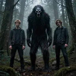 style artgerm, joshua middleton, tim jacobus, scary wendigo, in the forest, detailed, dark and foggy, cinematic lighting