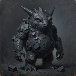 a painting of a creature made of coal, a character oil on canvas portrait by gerald brom and greg rutkowski, masterpiece, fantasy art, artstation hq