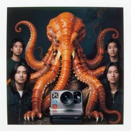 polaroid zoological portrait of orange cthulhu by kuldar leement and ruan jia and brad rigney and micha karcz and brad rigney