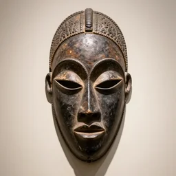 African mask in a museum, photography, realistic 4k