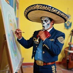 a t - 8 0 0 terminator as a mariachi band member, painting, constant art, highly detailed, coherence, vibrant in color,