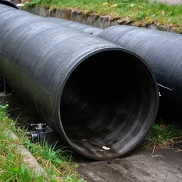 outside a large dark sewer exit pipe