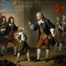 Johannes Bureus teaching his young student Gustavus Adolphus about strategic warfare, 17th century painting