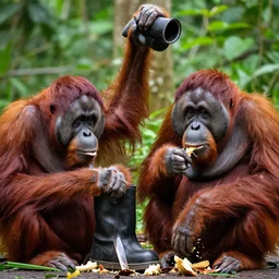 4 k photograph of an orangutan eating a!!! boot!!!