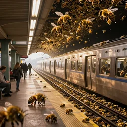 a subway station overrun by bees, trending on art station