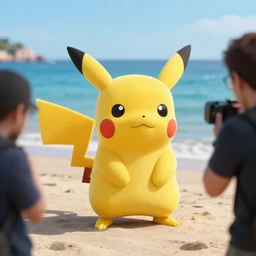 papparazzi photograph of pikachu at a beach on ibiza