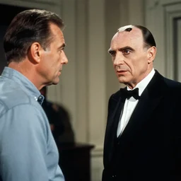 Columbo Peter Falk interviewing Hannibal Lecter Anthony Hopkins, cinematic, movie still, Eastman 5384 film