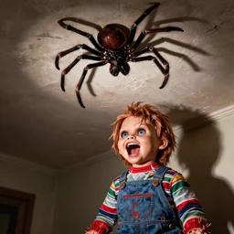 screaming chucky doll spider chucky screaming spider crawling on ceiling