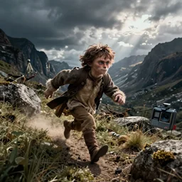 Gollum running from frodo, action , go pro footage