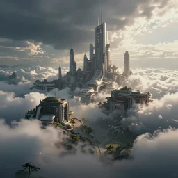 scenic view of cloud city, concept art by theo Prins