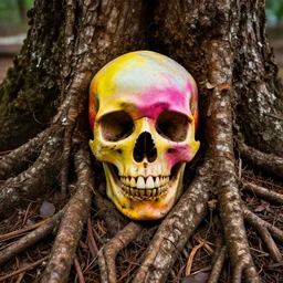 vibrant colors tree root skull