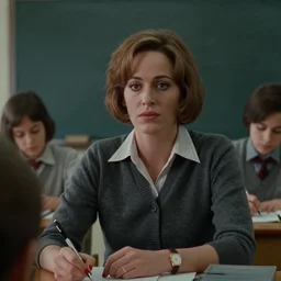 screenshot of sharon stone as a substitute teacher at a private school, 1 9 7 0 s psychological thriller by stanely kubrick film, color kodak, anamorphic lenses, detailed faces, moody cinematography
