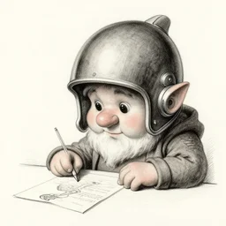 sketch of a cute chibi dnd gnome wearing a daft punk helmet and observing something carefully, etching by louis le breton, 1 8 6 9, 1 2 0 0 dpi scan