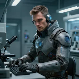 a realistic portrait of a technician working the laboratory, sci - fi character, cyberpunk suit, concept art, cinematic composition, hyper detailed, matte painting, highly detailed, greg rutkowski, cedric peyravernay, anato finnstark, artstation, 8 k
