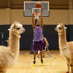 llamas playing basketball, movie still