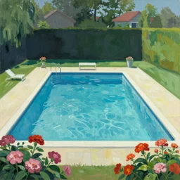 a swimming pool in the middle of flowers by Edward Hopper
