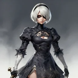 2b from nier automata, featured on art station by Greg Rutkowski, HD, 8K, highly detailed, good lighting