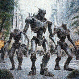 moebius, mechanical inhuman monsters walking the streets of shinjuku,