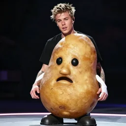 justin bieber transforms into a potato