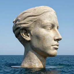 a giant human head award winning sculpture on the surface of the ocean, abstract sculpture, in the style of chad knight, hyper detailed, hyper realistic, ray tracing, 8 k resolution, sharp focus