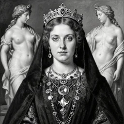 rollenportrat of robed olga of kiev, jewels, josian wedgwood fish mugshot of ruth bernhard orpheus - euterpe, b + w artwork by franz von stuck