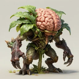 plant with a brain and claws. D&D Monster Manual, fantasy art, extremely detailed, 8k resolution.