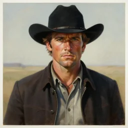 poster portrait of peter weller as a black hat cowboy in pale rider ( 1 9 8 5 ). oil painting elegant, highly detailed, centered, digital painting, artstation, concept art, smooth, sharp focus, illustration, artgerm, tomasz alen kopera, peter mohrbacher, donato giancola, joseph christian leyendecker drew struzan
