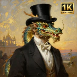 painting of a dragon dressed in a tuxedo and a top hat. art by william adolphe bouguereau. during golden hour. extremely detailed. beautiful. 4 k. award - winning.