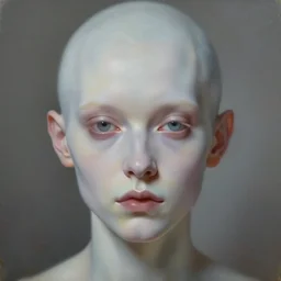 a close up portrait of the devil with a blank cold expression, by joel peter witkin and hieronymus bosch and annie liebovitz, very pale skin, very blurry, translucent white skin, foggy, oil painting, photorealistic, anatomically correct, beautiful perfect face, visible brushstrokes, sharp focus, highly detailed, cinematic lighting, 8 k, hd