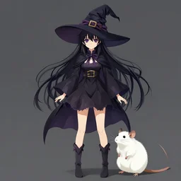 full body portrait character concept art, anime key visual of a little witch with her white rat mascot, delicate features finely detailed perfect face, gapmoe yandere grimdark, trending on pixiv fanbox, painted by greg rutkowski makoto shinkai takashi takeuchi studio ghibli, pixv, / r / anime