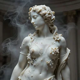 a sculpture of a person with flowing tears, fractal flowers on the skin, intricate, a marble sculpture by nicola samori, behance, neo - expressionism, marble sculpture, apocalypse art, made of mist, still frame from the prometheus movie by ridley scott with cinematogrophy of christopher doyle, arri alexa, anamorphic bokeh, 8 k
