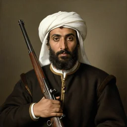 jan van eyck portrait of bedouin man with rifle, beard,