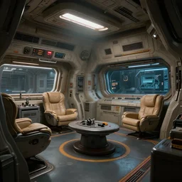 photorealism of room of a spacecraft hyper realistic sci - fi realistic, octane render, hyper realistic, ambient lighting, blade runner film style,