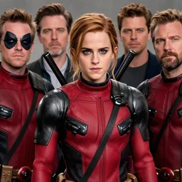 A badass and beautiful photo of emma watson as Deadpool by nuri iyem, james gurney, james jean, greg rutkowski, anato finnstark. hyper detailed, 50mm, award winning photography.
