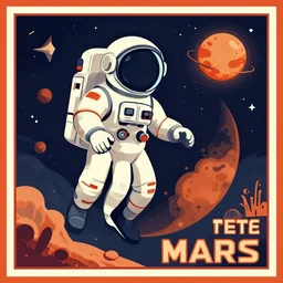 vintage poster, space travel to mars, illustration, vector art, retro