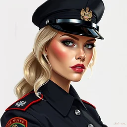 colorful portrait of gorgeous blonde in black uniform, by sandra chevrier, evelyn de morgan, mark brooks and charlie bowater