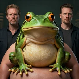 hyperrealistic mixed media image of a info wars alex jones disguised as ( ( bullfrog ) ), stunning 3 d render inspired art by greg rutkowski and xiang duan and thomas eakes, perfect symmetry, flesh texture, realistic, highly detailed attributes and atmosphere, dim volumetric cinematic lighting, 8 k octane detailed render, post - processing, masterpiece,